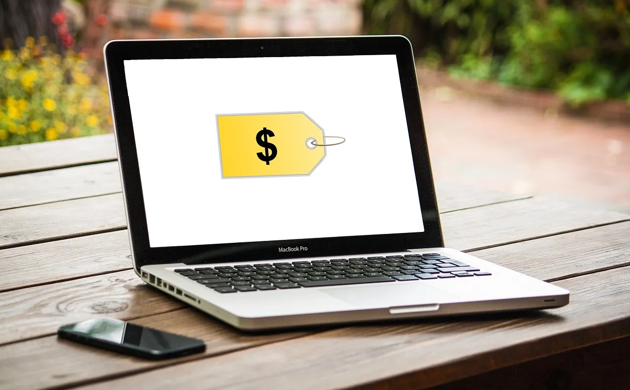 Titolare di un negozio controlla al computer i dati della propria attività online