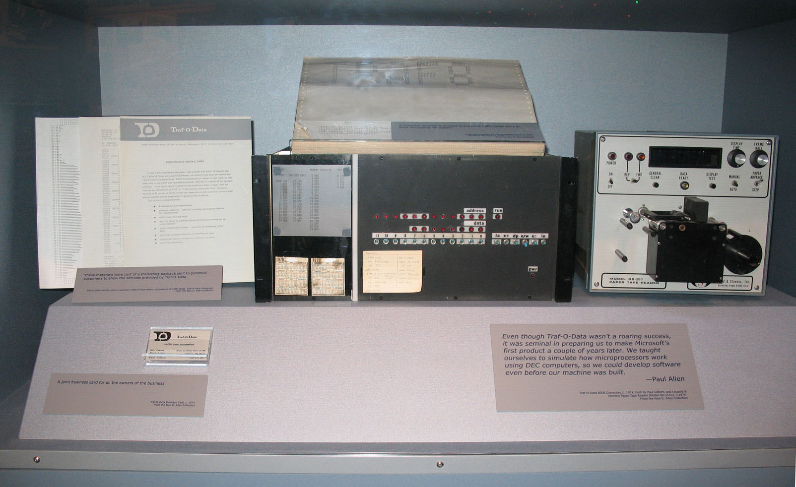 Bill Gates and Paul Allen's Traf-O-Data computer built by Paul Gilbert in 1974. On display at the "STARTUP: Albuquerque and the Personal Computer Revolution", New Mexico Museum of Natural History and Science. Photo by Michael Holley, April 2007.